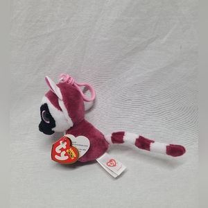 TY Beanie Boos - LEEANN the Pink Lemur (Glitter Eyes) (Plastic Key Clip)- NWT